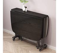 Folding Dining Table, Drop Leaf Foldable Wood Table with 6 Wheels, Space-Saving, Round Edge Design, Moveable Kitchen Desk for Living Room & Dining Room, 100cm