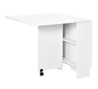 Folding Dining Table, Drop Leaf Table with 2-Tier Shelves, Rolling casters White