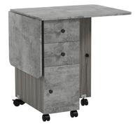 HOMCOM Folding Dining Table, Drop Leaf Table With Storage Drawers Grey Marble