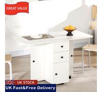 HOMCOM Folding Dining Table - Drop Leaf Table With Storage Drawers White | TJ Hughes