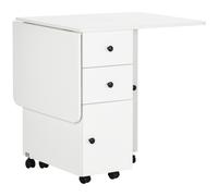 Folding Dining Table, Drop Leaf Table With Storage Drawers White