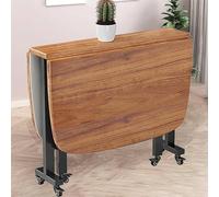 Folding Dining Table, Extendable Rectangular Drop Leaf Design with Wheels for Small Spaces