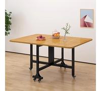 Folding Dining Table, Extendable Rectangular Wooden Table, Space-Saving Butterfly Design with 6 Wheels for Kitchen, Dining Room, Living Room, Office, Patio, Party (Color: Wood, Size: 11)