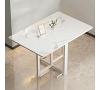 Folding Dining Table, Foldable Kitchen Table, Space Saving, Drop Leaf Tables with Anti-Fall Bracket, Carbon Steel Frame, No Installation Required(White A,120X60cm)