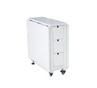 Folding Dining Table for 68 People Solid Wood Kitchen Table with Wheels & Storage Drawers White Finish Includes 1 Table + 8 Chairs SpaceSaving Design