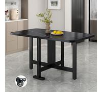 Folding Dining Table for Small Spaces, Expandable Design with Leaf Extension, Modern Metal Frame, Rounded Corner Top, Wheeled for Easy Mobility, Ideal for Living Rooms