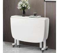 Folding Dining Table for Small Spaces Extendable Rectangular Drop Leaf Table with Wheels White Kitchen Table (120x70cm) - Space-Saving Versatile Design