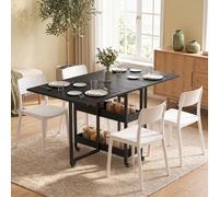 HOMCOM Folding Dining Table, Drop Leaf Table w/ Open Compartments, Black, Black