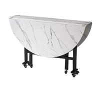 Folding Dining Table Round Kitchen Table Extendable Steel Frame ble for Apartments and Dining Rooms 51.1in/130cm Modern White Design