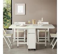 Folding Dining Table Set, Extendable Mobile Kitchen Table with Storage Drawer, 6 Space-Saving Chairs, Drop Leaf Design for Small Spaces, Multifunctional Furniture