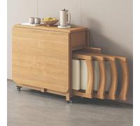 Folding Dining Table Set - Extendable Solid Wood Drop Leaf Table with Storage Drawer and 4 Chairs for Kitchen and Living Room, Space-Saving Design