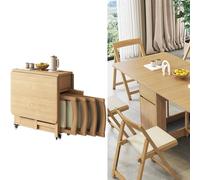 Folding Dining Table Set with 6 Chairs - Space-Saving Butterfly Design in Fruit Wood Finish for Small Dining Rooms, Balconies, and Narrow Areas