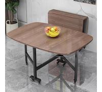 Folding Dining Table with 6 Wheels Extendable and Collapsible for Small Spaces Kitchen Bedroom Living Room Seats 26 (100x60 cm Walnut Finish)