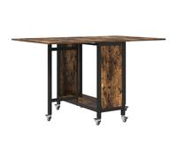 Dining Table Smoked Oak 130x80x76.5cm Foldable with 6 Lockable Castors and Shelf