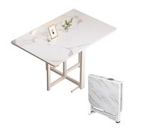Folding Dining Table with Faux Marble Top Space-Saving Drop Leaf Design Adjustable Foot Pads & Anti-Fall Bracket Ideal for Small Kitchens & Living Rooms