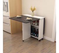 Folding Dining Table with Open Storage Shelves, Extendable Drop Leaf Design, Wooden Table with Wheels for Kitchen and Dining Room, Space Saving (120 x 60 x 77cm)