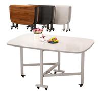 Folding Dining Table with Wheels Extendable Solid Wood Kitchen Table 100/120 cm Mobile Drop Leaf Table for Dining Room Study and Workstation