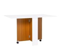 Folding Dining Table Writing Desk Workstation w/ Casters Teak Colour