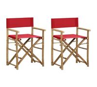 Folding Director Chairs 2pc Red Bamboo Fabric 58x48x89cm Portable Patio Outdoor