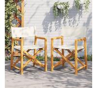 Folding Director Chairs Cream White 54x53.5x85.5cm 2pc Acacia Wood Foldable Slim