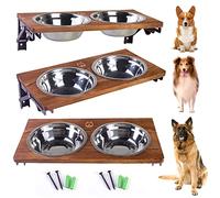 Folding Dog Bowl Stand Mounted Elevated Pet Feeder Includes 2 Stainless Steel, Adjustable Dog Bowls for Medium-Large Dogs 44 Oz