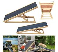 Folding Dog Pet Ladder Vehicle Ramp w/Anti-slip Carpet, Solid Wooden Pet Ramp for Medium/Large Dog, Lightweight Portable Dog Ramp for Cars Sofa Bed, Adjustable for 4 Heights, 100CM Length