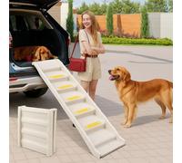 Folding Dog Ramp - 61" Portable Lightweight Pet Ramp for Medium & Large Dogs up to 165LBS | Anti-Slip Surface, Pet Steps for Car, SUV & Truck Access (White, 154L x 40W x 7H)