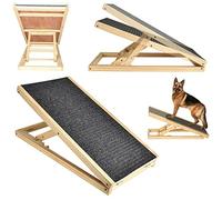 Folding Dog Ramp, Adjustable Heights, Non-Slip Carpet, Pet Ladder for travel, Solid Wooden Ramp Car Dog Ladder for Large Dogs, Cats, Rabbit, Car, Bed, Sofa and SUV, 100x40x30/40/50/60cm(LxWxH)