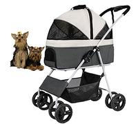 Folding Dog Stroller for Small Dogs, 3 in 1 Pet Cats Trolley, 4 Wheels Dog Stroller with Removable Carrier, Premium Pet Travel Supplies, Maximum Load: 20kg/44lbs (Grey)