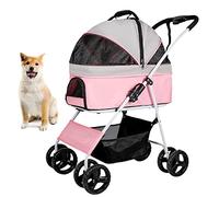 Folding Dog Stroller for Small Dogs, 3 in 1 Pet Cats Trolley, 4 Wheels Dog Stroller with Removable Carrier, Premium Pet Travel Supplies, Maximum Load: 20kg/44lbs (Pink)