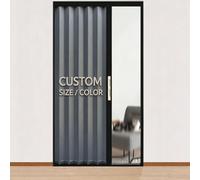 Folding Door Adjustable Folding Door for Kitchen, Accordion Door Grille, Aluminium Alloy Lock, Retractable Sliding Gate, White/Grey, Clear Acrylic Plate