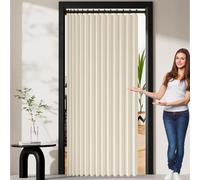 Folding Door Curtain 185 x 190 cm Blackout, Thermal, Energy Saving, Soundproof, Dividers Folding Accordion Doors for Office Bathroom Bedroom Doorway, Beige