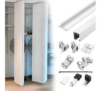 Folding Door Track Kit with Soft-Close Mechanism, Smooth Collapsible Track with Silent Rollers, Single Bypassing Wardrobe Closet Door Track(4-door,2.5m/8.2ft)