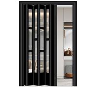 Folding Doors,Black Room Divider Sliding Door, 38x80in Folding Accordion Interior Door with Handles & Acrylic Glass - Multi-fold Design for Kitchen, Laundry, Bathroom, Space Saver.