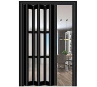 Folding Doors,Black Room Divider Sliding Door, 38x80in Folding Accordion Interior Door with Handles & Acrylic Glass for Kitchen, Laundry, Bathroom - Multifunctional Space Saver