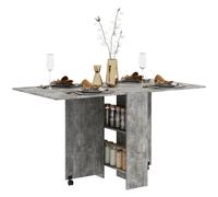 HOMCOM Folding Kitchen Table, Drop Leaf Dining Table for Small Spaces w/ 2-tier Shelves, Kitchen Table w/ Rolling Casters, Cement Grey Aosom UK