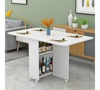 Folding Drop Leaf Dining Table with 6 Wheels 2-Layer Storage Shelf Versatile Collapsible Kitchen & Office Desk Space-Saving Extendable Furniture for Small Areas