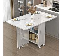 Folding Drop Leaf Dining Table with 6 Wheels 2-Tier Storage Shelf Space-Saving Collapsible Kitchen & Office Desk Versatile Extendable Furniture for Small Spaces
