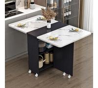 Folding Drop Leaf Dining Table with 6 Wheels 2 Tier Storage Shelf Versatile Extendable Kitchen & Office Desk Space Saving Collapsible Furniture for Small Spaces
