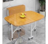 Folding Drop Leaf Dining Table with 6 Wheels - Solid Wood Kitchen Table, Carbon Steel Bracket, 400Kg Capacity, Space-Saving Design, 120x70cm (47.2x27.6in) - Perfect for Small Spaces