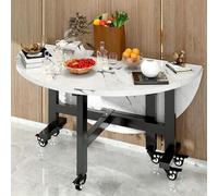 Folding Drop Leaf Dining Table with Wheels - Space-Saving Round Kitchen Table for Small Spaces, Sturdy Metal Frame, Extends for 4-8 People, Ideal for Compact Areas