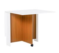 HOMCOM Folding Dining Table Mobile Writing Desk w/ Casters Teak Colour, White