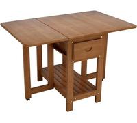 Folding Drop Leaf Table for Small Spaces, Movable Wood Dining Table with Drawer & Storage Shelf