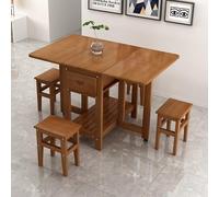 Folding Drop Leaf Table for Small Spaces, Movable Wood Dining Table with Drawer & Storage Shelf