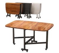 Folding Drop Leaf Table with 6 Wheels Extendable Solid Wood Dining Table 100/120 cm Mobile Kitchen Table Perfect for Home Office & Dining Room
