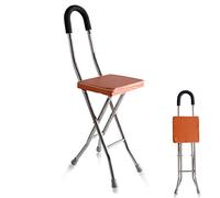Folding Elderly Nursing Crutch, 2-in-1 Stainless Steel Crutch + Stool Dual-use, Suitable for Elderly People with Disabilities Walking, Four-Leg Crutch Walker
