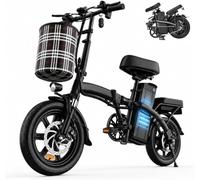 Folding Electric Bike, 14" portable E-Bike ， 250W Motor, 48V 15Ah Removable Battery, 25KM Range, Height Adjustable Commuter Bicycle with Front Basket