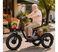 Folding Electric Trike for Adults, 20" Fat Tire 3 Wheel Electric Bicycle with Large Cargo Baskets, Step-Thru Etrike for Women Men, Pedal Assist, Removable Battery, LCD Digital Display