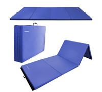 Folding Exercise Gymnastics Mat, 4'x8'x2" Gym Workout Mat with Carrying Handles 4-Fold High-Density Anti-Tear Portable Fitness Aerobics Mats for Home Gym Yoga Pilates Tumbling MMA Core Training, Blue