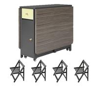 Folding Expandable Dining Table,size:1.2/1.5m, Solid Wood Dining Seat: 2-4pcs, Height 74cm, Width 80cm, 360° Universal Wheel,for Small Home/Studio/Dining Room,1.5m+4Chair,A